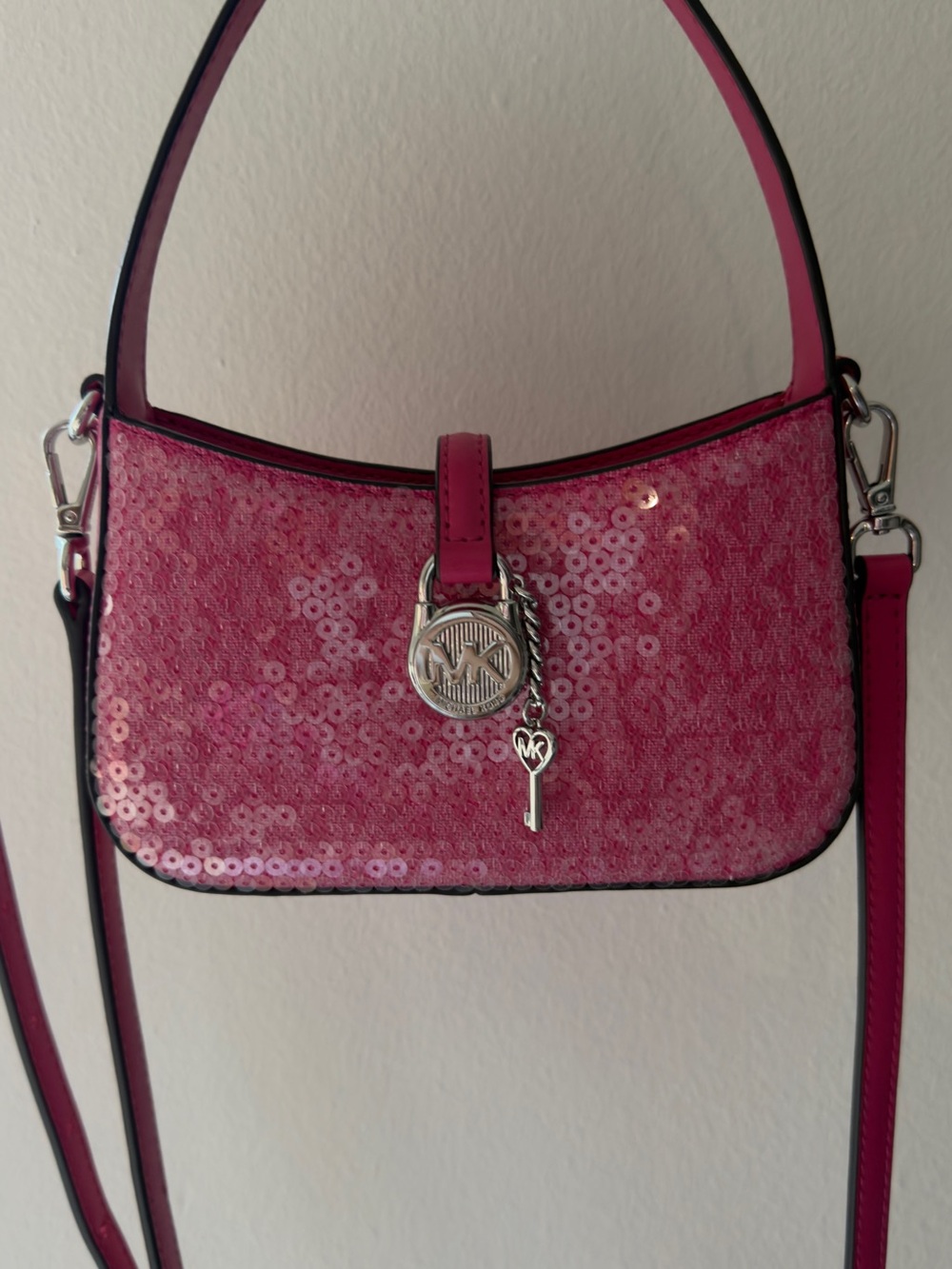Michael Kors Pink Sequin Mini Shoulder Bag with Charm